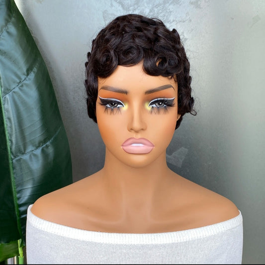 Black pixie curl wig made with 100% human hair