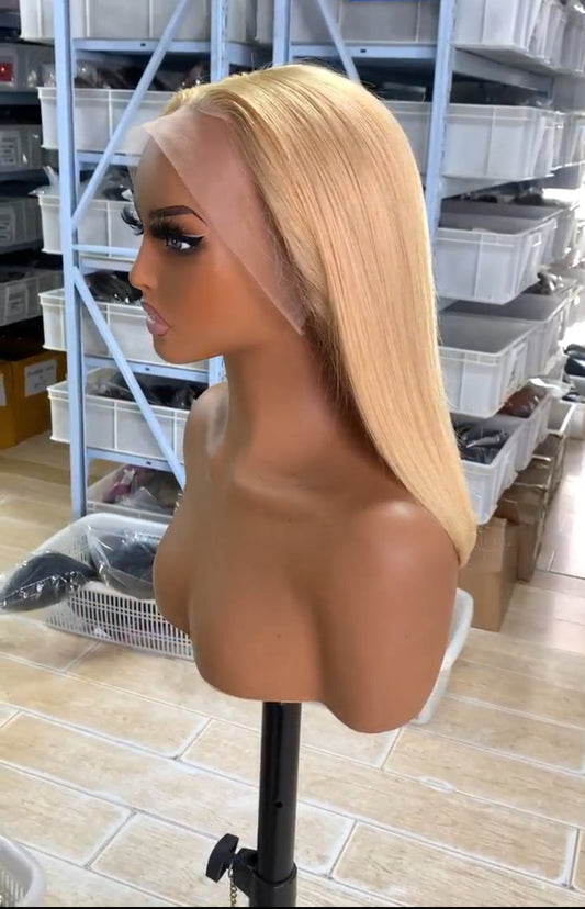 Side view of Color 27 straight bob human hair wig